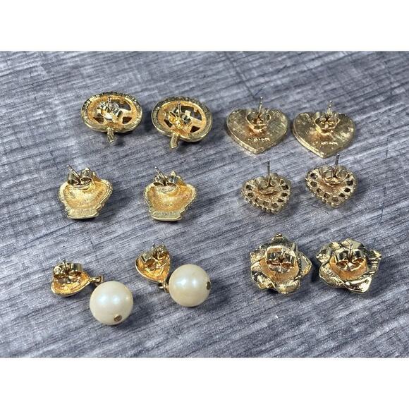 Vintage 1990’s AVON Gold Tone Pierced Earring Bundle Pumpkin Hearts Crown Rose - Picture 3 of 8
